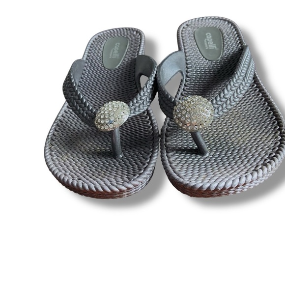 Capelli Grey Rubber Faux Braided Thong Sandal with Rhinestone Embellishments - Picture 4 of 7